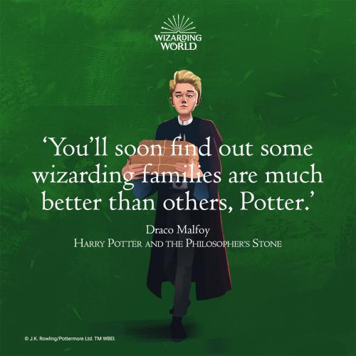 A young wizard with blonde hair, wearing robes and holding parcels.